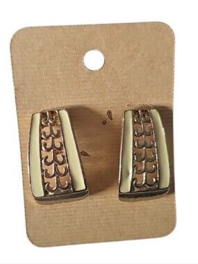 Vintage Cream Gold Geometric Post Earrings Minimalist Retro Statement Chic Artsy